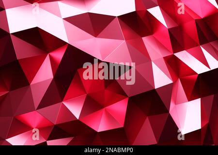 Rendering 3D. Motivo rosso di triangoli di forme diverse. Modello minimalista di forme semplici, simile alle cime delle montagne. Brillante creativo s Foto Stock