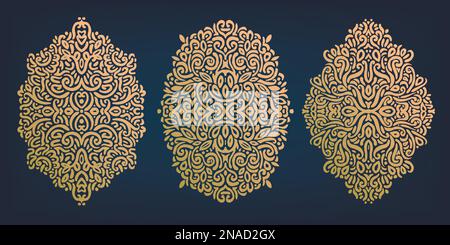Set vettoriale di forme floreali di lusso disegnate a mano, ornamenti astratti vintage, sfondi. Illustrazione Vettoriale