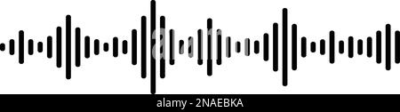 Onde sonore e audio. Linee di onde sonore monocromatiche. Simbolo del ritmo delle onde sonore. Volume audio scala le linee. vibrazioni e linee a impulsi. Analogico e digitale Illustrazione Vettoriale