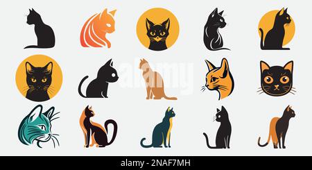Gatto vettore razze carino animale domestico set illustrazione. Tipo diverso di gatti vettoriali Illustrazione Vettoriale