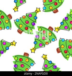 Decorato albero di Natale decorazione palla in cartoon stile piatto. Buon Natale e Felice Anno Nuovo. Ripetizione senza giunture vettoriale isolata. Illustrazione Vettoriale