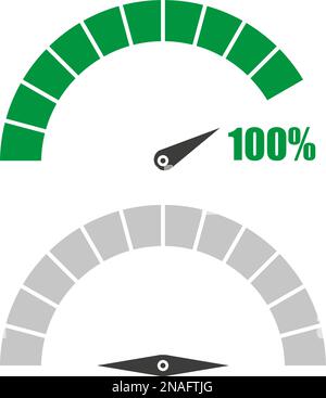 Set di segnali del tachimetro o del misuratore di potenza elemento indicatore infografico con percentuale 100 Illustrazione Vettoriale