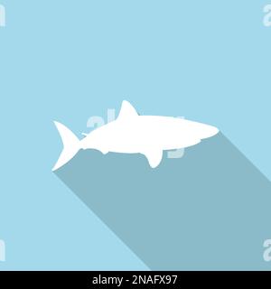 Icona dello squalo con una lunga ombra in un design piatto Illustrazione Vettoriale