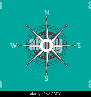 Semplice rosa vento isolato su sfondo bianco. Illustrazione dell'icona della bussola a linee sottili moderna. Vettore eps10 Illustrazione Vettoriale