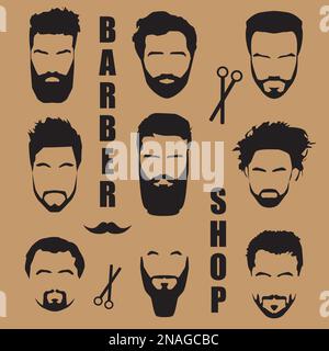 Impostare i capelli degli uomini con una barba. Barbiere Illustrazione Vettoriale