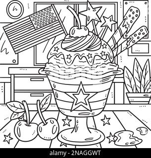 4th luglio Parfait gelato con Flag Coloring Illustrazione Vettoriale