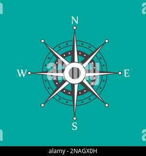 Semplice rosa vento isolato su sfondo bianco. Illustrazione dell'icona della bussola a linee sottili moderna. Vettore eps10 Illustrazione Vettoriale