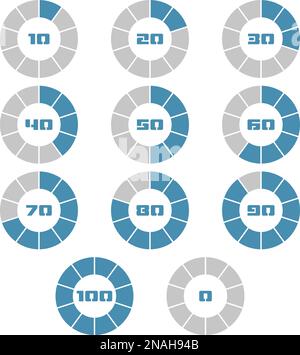 Grafici a torta colorati. Set di diagrammi percentuali verdi. Elementi infografici moderni Illustrazione Vettoriale