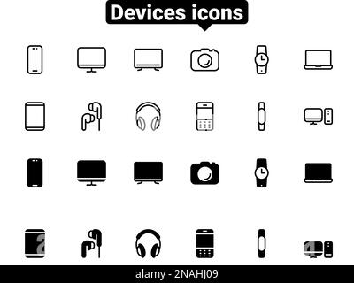 Icone vettoriali semplici. Illustrazione piatta su un tema mobile, computer e dispositivi indossabili Illustrazione Vettoriale