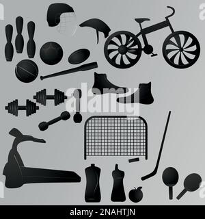 Set di oggetti sul tema dello sport, stile di vita sano Illustrazione Vettoriale