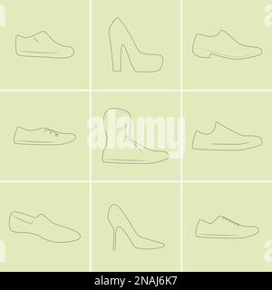 Set di icone su scarpe a tema Illustrazione Vettoriale