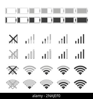 Set di oggetti sul tema del segnale di stato batteria Illustrazione Vettoriale