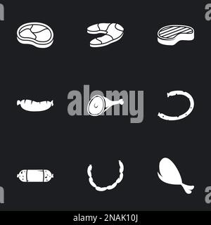 Icone per tema carne. Sfondo nero Illustrazione Vettoriale
