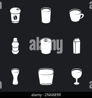 Icone per bevande a tema, vettore, icona, set. Sfondo nero Illustrazione Vettoriale