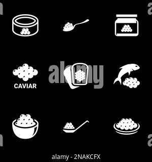 Icone per il tema caviale, vettore, icona, set. Sfondo nero Illustrazione Vettoriale