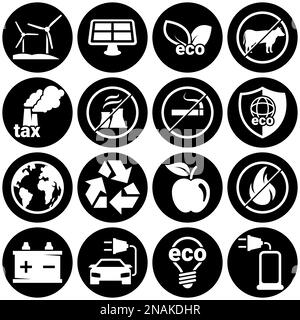 Set di icone semplici su un tema Eco, vettoriale, design, collezione, piatto, segno, simbolo, elemento, oggetto, illustrazione. Sfondo bianco Illustrazione Vettoriale