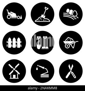 Insieme di icone semplici su un tema Agricoltura, trama, giardino, vettore, insieme. Sfondo bianco Illustrazione Vettoriale