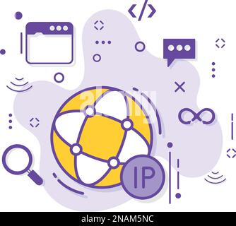 Illustrazione degli stock IPv4 e IPv6, firma IPSec TLS, concetto di indirizzo del protocollo Internet, design dell'icona vettoriale IP a colori, cloud computing Illustrazione Vettoriale