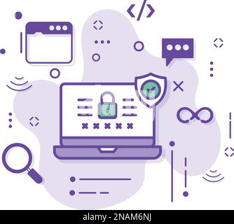 Illustrazione stock del concetto di interfaccia della schermata di accesso, disegno dell'icona vettoriale del display protetto da password, lucchetto con simbolo di protezione, comp. Cloud Illustrazione Vettoriale