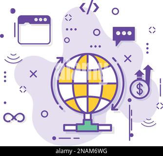 T4 Connection Sign, Data Center Backbone Line Vector Icon Design, Cloud Computing e servizi di hosting Web Symbol, International Optical Fiber Connect Illustrazione Vettoriale