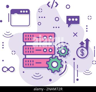 Illustrazione stock Configurazione rack, concetto di configurazione server personalizzata, Configurazione macchina Data Center Design icona colore vettore, Cloud computing Illustrazione Vettoriale