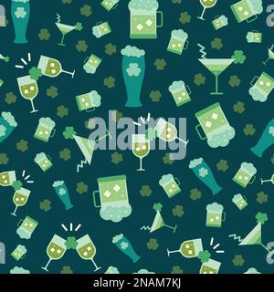 Saint Patricks Day Drinks Vector pattern repeat background Illustrazione Vettoriale