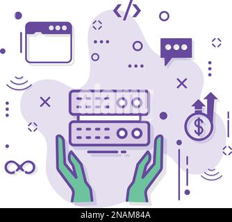 Concetto di provider di servizi gestiti, Server supporto tecnico Vector Color Icon Design, Cloud Computing e servizi di hosting Web Symbol, Enterprise Illustrazione Vettoriale