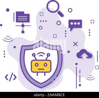 Conversazioni automatizzate e coinvolgenti concetto di chat sicura Bot programma di intelligenza artificiale progettazione di icone a colori vettoriali, cloud computing e hosting su Internet Illustrazione Vettoriale
