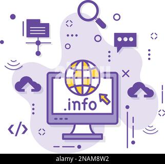 Concetto di dominio di primo livello di DOT INFO, design di icone vettoriali a colori gtld, dominio per le informazioni Firma di siti Web, Cloud computing e servizi di hosting Internet Illustrazione Vettoriale