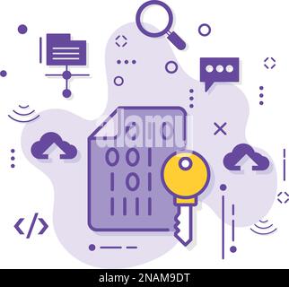 Concetto di crittografia delle chiavi API pubbliche e private, progettazione di icone vettoriali per l'algoritmo di hash sicuro, servizi di cloud computing e hosting Web Symbol, stock RSA Illustrazione Vettoriale