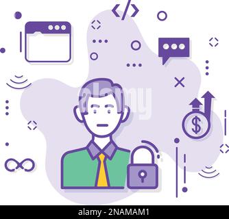 Tecnico di rete, esperto Avatar Sign, Professor Character, consulente per la sicurezza informatica Concept Vector Icon design, Cloud Computing Web hosting Illustrazione Vettoriale