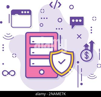 Illustrazione stock del concetto di servizio di sicurezza gestito, firma dei servizi Internet senza problemi, disegno dell'icona vettore di assicurazione del server macchina, cloud computing Illustrazione Vettoriale