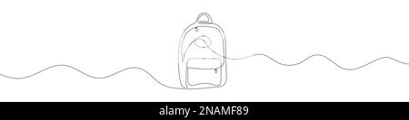 One continuous line drawing of backpack. Backpack in one linear drawing. One line drawing background. Vector illustration. Line art of backpack Illustrazione Vettoriale