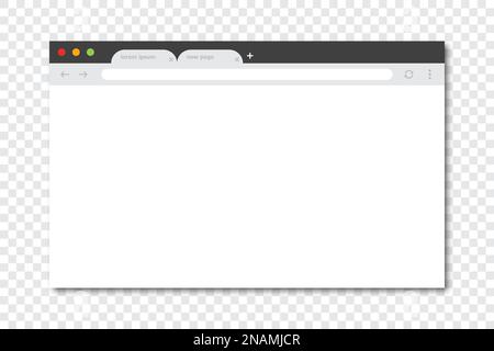 Modello di cornice della finestra del browser con ombreggiatura su uno sfondo trasparente Illustrazione Vettoriale