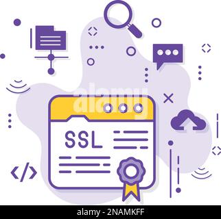 Illustrazione delle pagine Web crittografate, concetto di certificato SSL, trasmissione sicura dei dati tra il server e il browser Vector Icon Design, Cloud Hosting Illustrazione Vettoriale