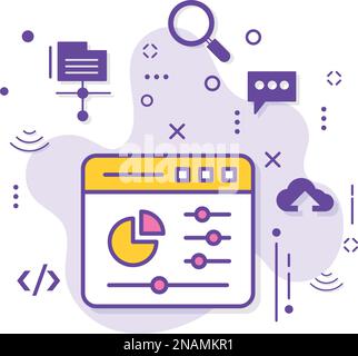 Pannello di controllo Web App Sign, risorse del sito web Statistiche disegno icone vettoriali, Cloud computing e servizi di hosting Web Symbol, concetto di impostazione del pannello di controllo Illustrazione Vettoriale