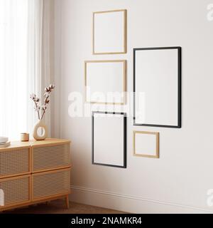 Cornice e poster in stile Boho interni. rendering 3d, illustrazione 3d. Foto Stock