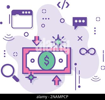 Soldi indietro garanzia vettore icona disegno, Dollaro valuta con frecce simbolo, costo efficace segno, Web hosting Stock illustrazione, soluzione a basso costo Illustrazione Vettoriale