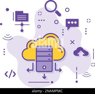 Enterprise Remote Storage Vector Icon Design, Cloud Computing e servizi di hosting Internet Symbol, Web Services Illustration, Cloud VPS dedicato Illustrazione Vettoriale