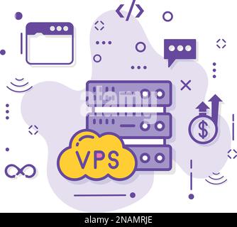 Cloud Virtual Private Server o VPS Concept, risorse virtualizzate come servizio Vector Icon Design, Cloud Computing e Web hosting Services Symbol Illustrazione Vettoriale