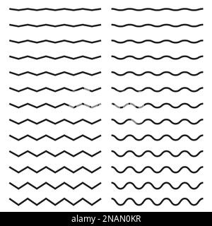 Set di linee ondulate a zig-zag senza cuciture su sfondo bianco Illustrazione Vettoriale
