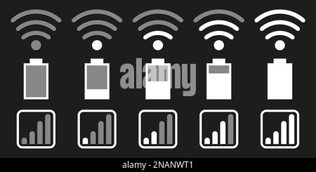 Serie di icone per il sistema del telefono cellulare. Wi-Fi, batteria, rete Illustrazione Vettoriale