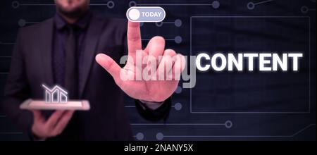 Firma che visualizza il contenuto. Parola per le cose incluse in qualcosa Stato materiale di marketing di felicità Foto Stock