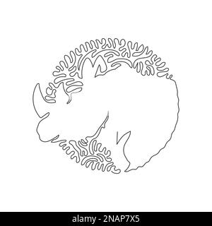 Curva continua una linea che traccia da vicino i rinoceronti. Illustrazione del vettore di tratto modificabile a linea singola di rinoceronti a tromba di grandi dimensioni Illustrazione Vettoriale