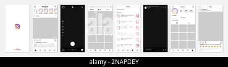 Vinnytsia, Ucraina, febbraio 24 2021: Set di modelli Instagram per i social media Illustrazione Vettoriale