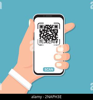 Smartphone con codice QR dal design piatto Illustrazione Vettoriale
