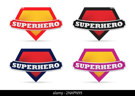 Simulazione di super eroe segno. Set di modelli per il logo di supereroi. Collezione di logo supereroe. Logo vettoriale del supereroe Illustrazione Vettoriale
