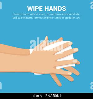 Strofinare le mani con il concetto di tovagliolo in un design piatto. Illustrazione vettoriale Illustrazione Vettoriale
