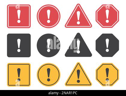 Set di icone di attenzione in un design piatto Illustrazione Vettoriale