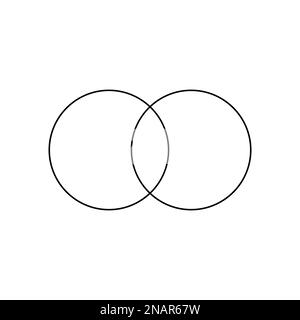 Diagramma di Venn ottline con 2 cerchi sovrapposti. Relazione matematica o logica tra diversi gruppi di cose. Modello per lo schema di analisi Illustrazione Vettoriale